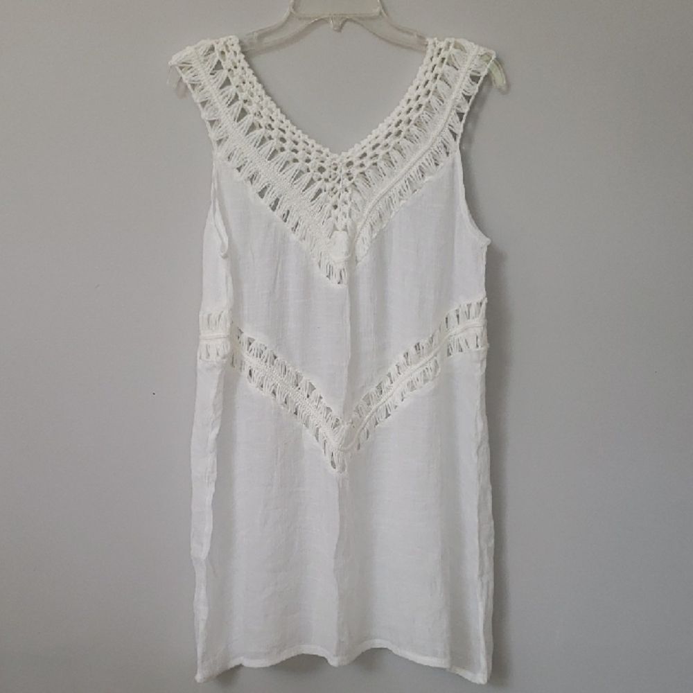 Shein Dress XL White Crochet Sleeveless A Line Cover Up Sheer